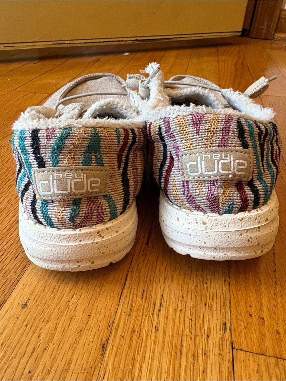 Hey Dude Women's Wendy Funky wool beige Woven Loafers in Teal, Burgundy & Beige